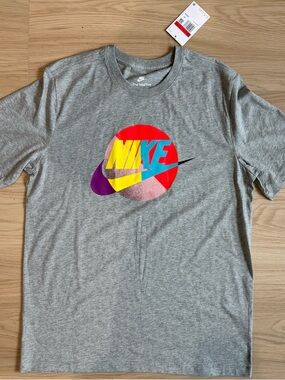 Nike Grey Short Sleeve Tee with Multicolor Planet Logo